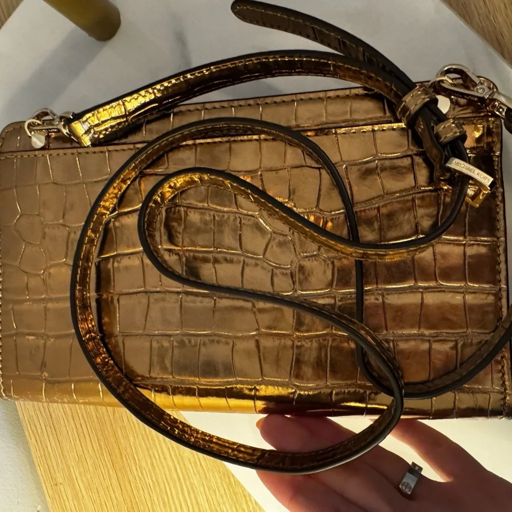 Michael Kors Shiny Gold Croc-Embossed Clutch
